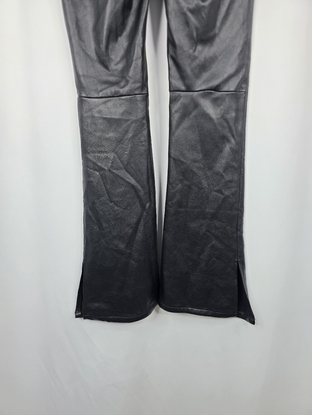 We The Free Black Faux Leather Flare Pants Slit Sides Curve Hugging Slim Size 26 - Picture 14 of 16